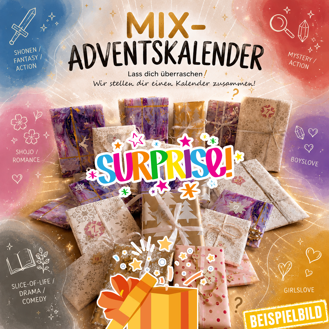 Adventskalender Manga - XXL MIX: Lass dich überraschen + 1x Gratis Acryl Stand + Manga!