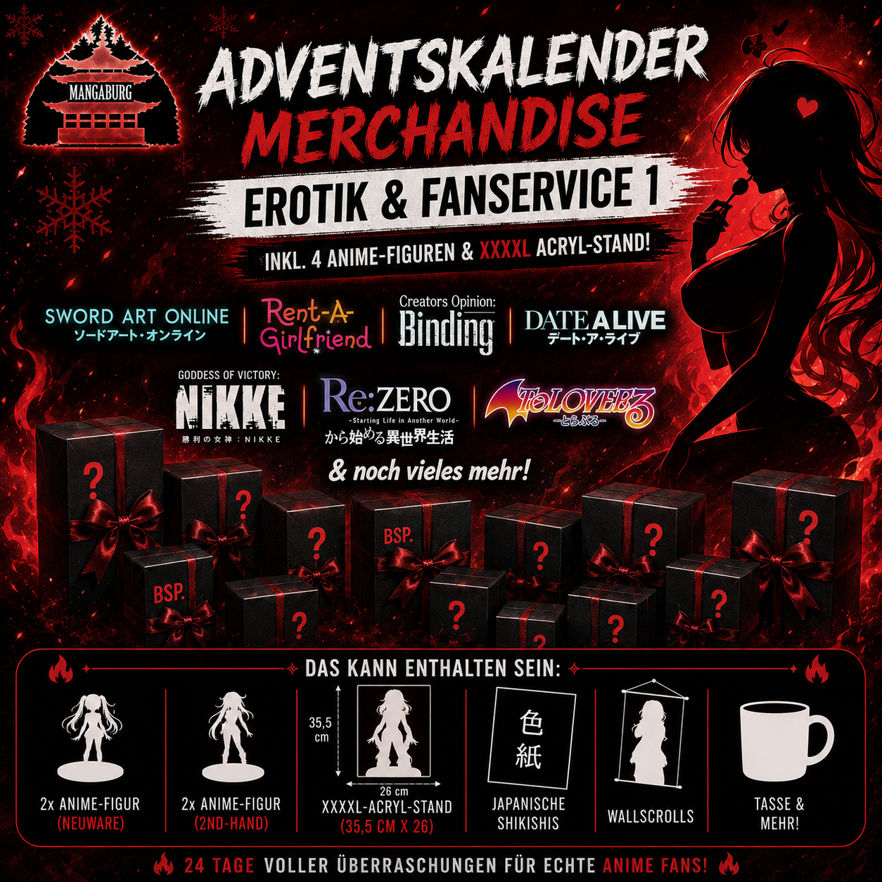 Adventskalender Merchandise - Ecchi & Fanservice 1 (inkl. 4 Anime-Figuren & XXXXL Acryl-Stand!)