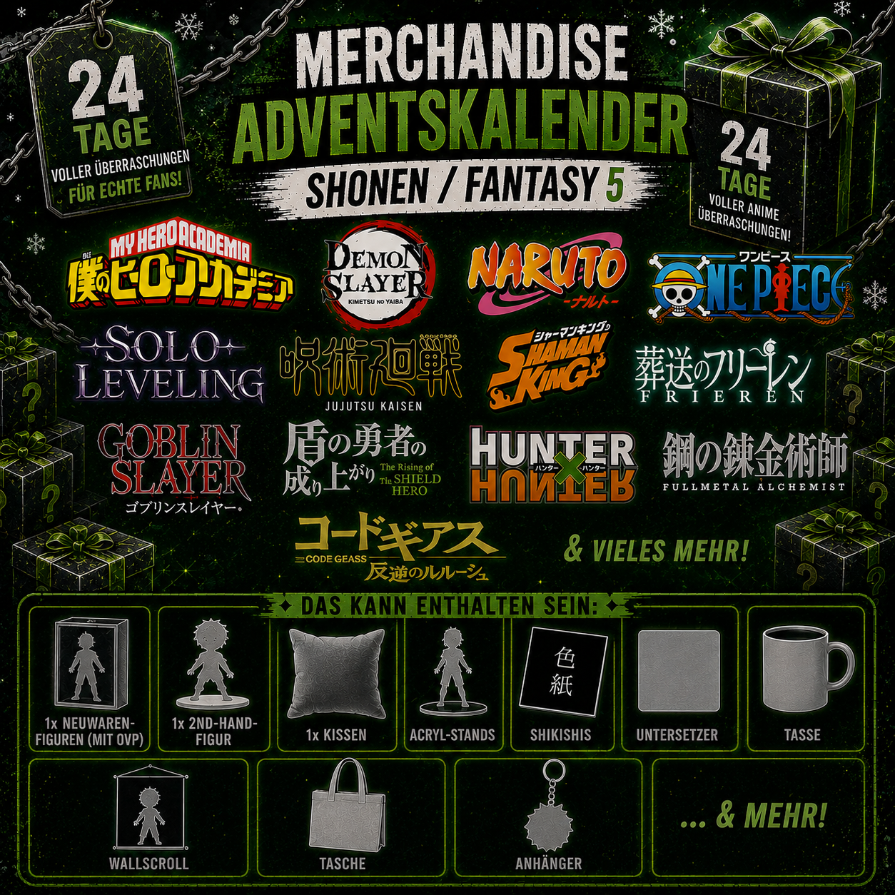 Adventskalender Merchandise -  Shonen/ Fantasy 5 (inkl. 2 Anime-Figuren!)
