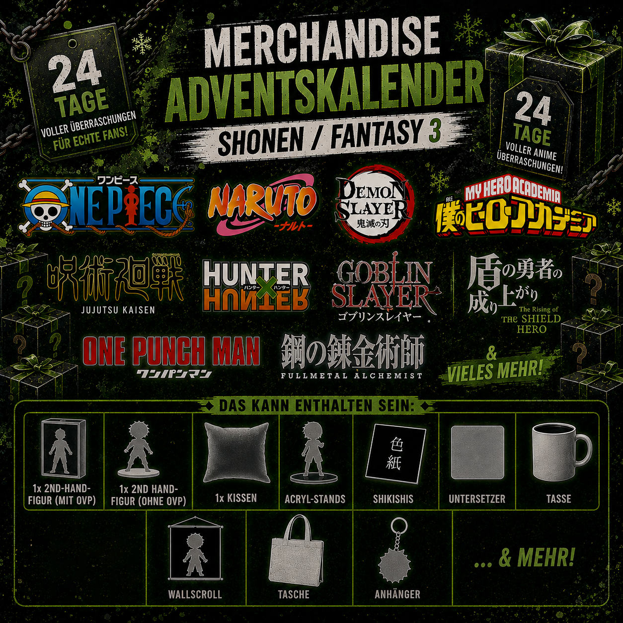 Adventskalender Merchandise -  Shonen/ Fantasy 3 (inkl. 2 Anime-Figuren!)