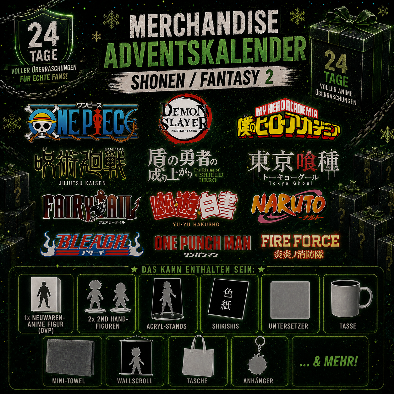 Adventskalender Merchandise -  Shonen/ Fantasy 2 (inkl. 3 Anime-Figuren!)